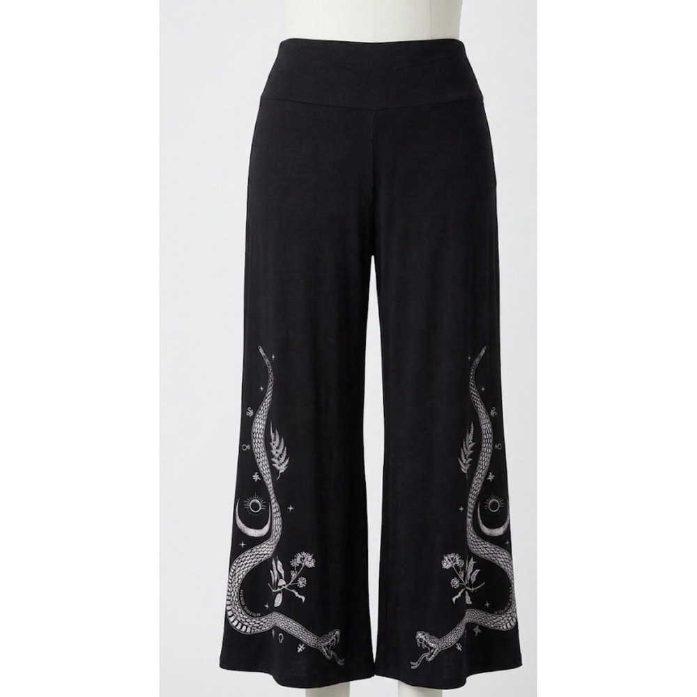 Midnight Hour Snake Moon Wide Leg Pants Black Rayon Witchy Gothic Boho Size 2XL